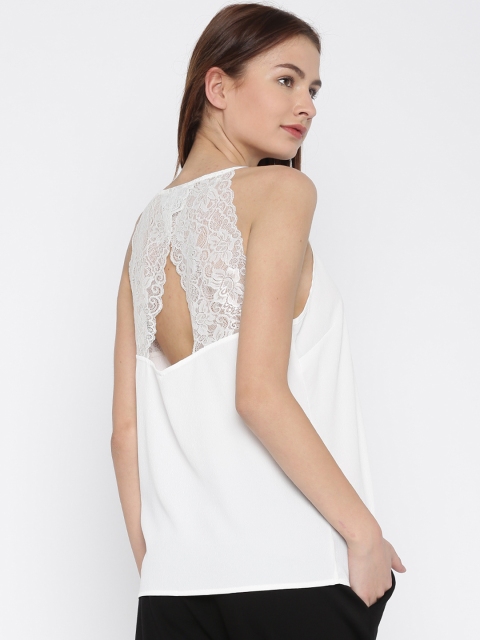 

Vero Moda Women White Top with Lace Yoke