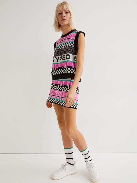 

H&M Women Multicoloured Jacquard-knit Skirt, Multi
