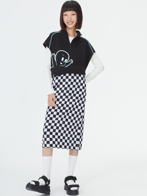 

H&M White & Black Jacquard-Patterned Straight Skirt