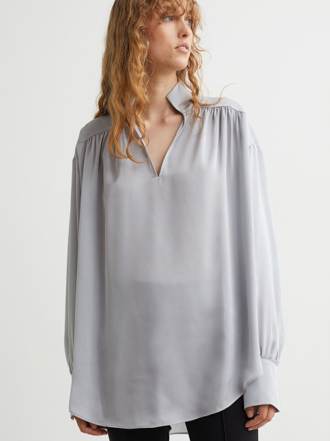 

H&M Women Wide Satin Blouse, Grey
