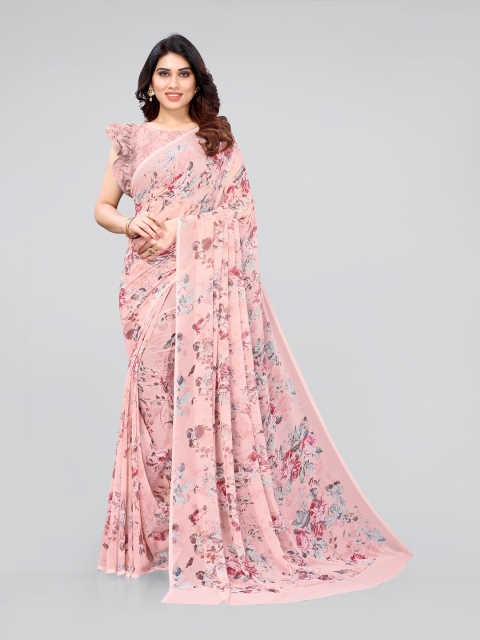 

MIRCHI FASHION Peach-Coloured & Pink Floral Georgette Bagh Saree