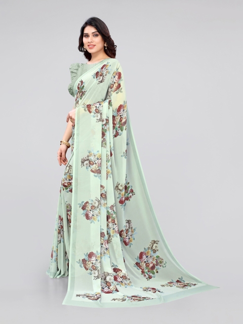 

MIRCHI FASHION Green & Brown Floral Printed Bagh Saree