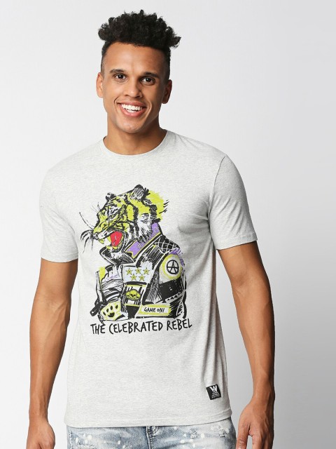 

WAIMEA Men Grey Printed Slim Fit T-shirt