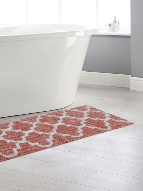 

AEROHAVEN Peach & White Patterned 1200 GSM Microfiber Anti Slip Bath Rug