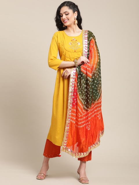 

Varanga Women Mustard Yellow Ethnic Motifs Printed Anarkali Kurta