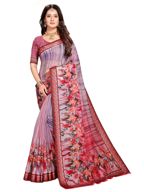 

VENISA Pink & Red Striped Bagh Saree