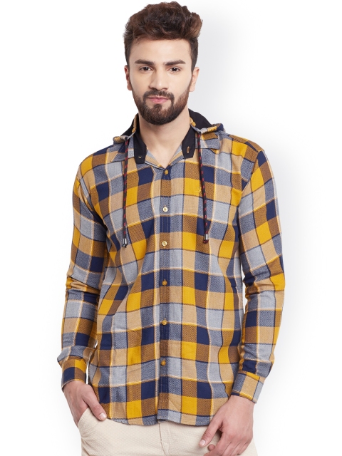 

Rodamo Men Yellow & Blue Slim Fit Checked Casual Shirt