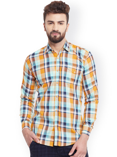 

Rodamo Men Yellow & Blue Slim Fit Checked Casual Shirt