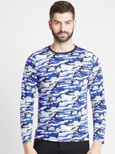 

Okane Men Blue & White Camouflage Printed Cotton T-shirt