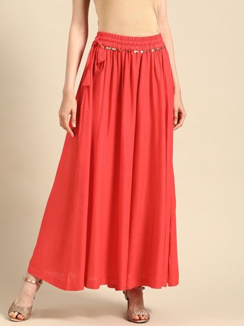 

TAG 7 Women Pink Flared Ethnic Palazzos