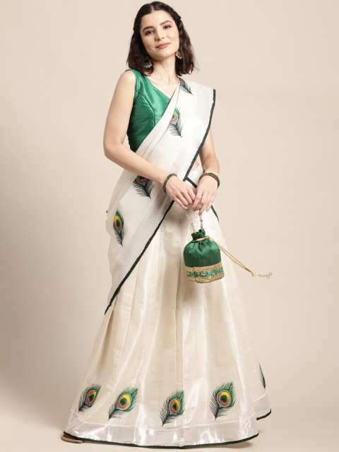 

Thara Sarees Off White Solid Semi-Stitched Lehenga Kasavu Saree