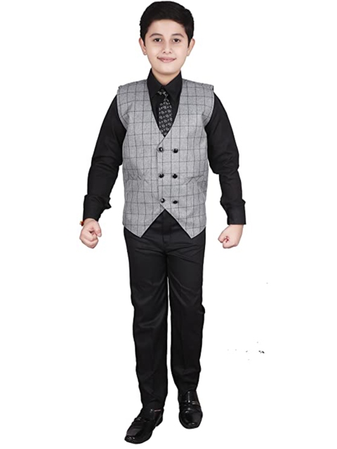 

Pro-Ethic STYLE DEVELOPER Boys Grey & Black Regular Fit Double-Breasted Cotton 3 Pc Suit