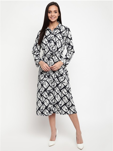 

Mayra Women Black & White Shirt Midi Dress