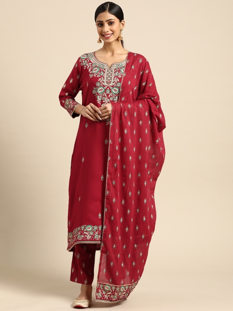 

Prakhya Women Red Floral Printed Kurta with Palazzos & With Dupatta