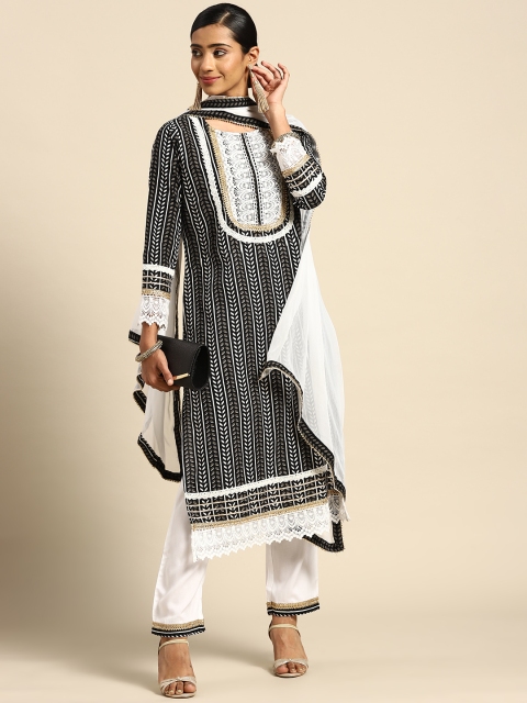 

Prakhya Women Black Printed Kurta with Palazzos & With Dupatta