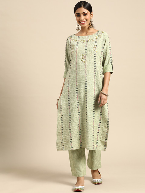 

Prakhya Women Green Beads and Stones Kurta with Trousers