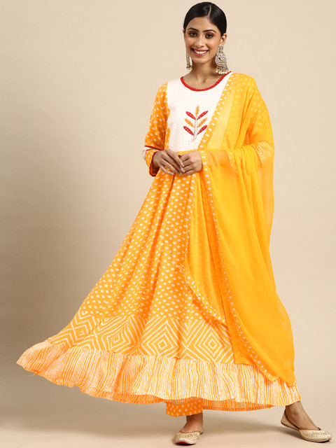 

Prakhya Women Yellow Yoke Design Panelled Kurta with Palazzos & With Dupatta