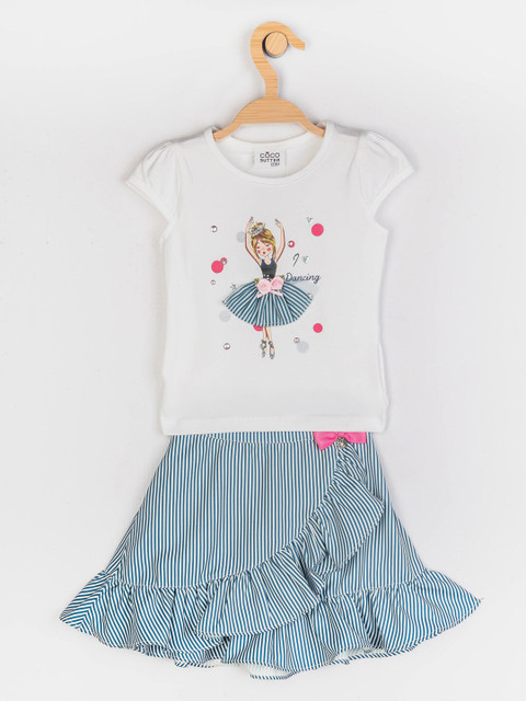 

Peppermint Girls Blue & White Printed Top with Skirt