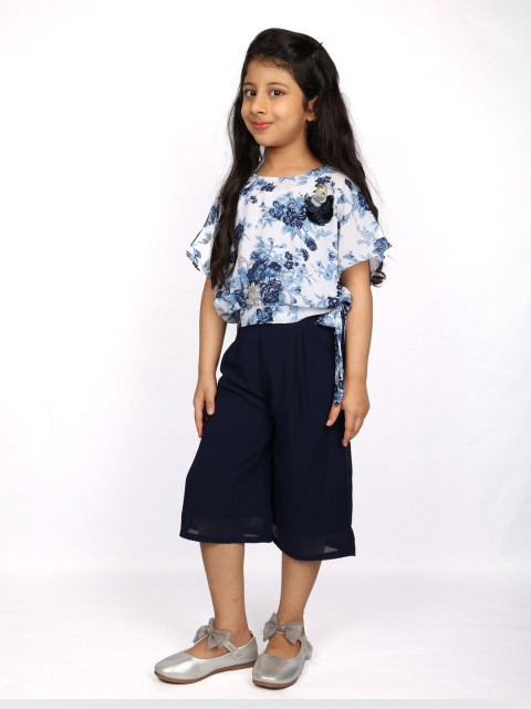 

Peppermint Girls Navy Blue & White Printed Top with Trousers