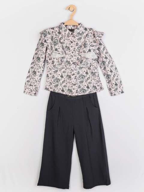 

Peppermint Girls Grey & Pink Printed Shirt with Trousers