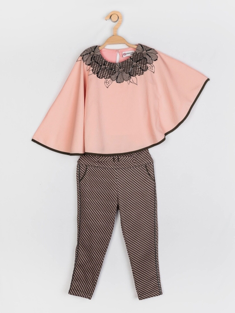 

Peppermint Girls Peach-Coloured & Brown Top with Trousers