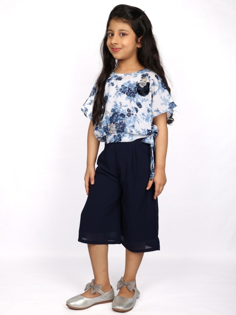 

Peppermint Girls Navy Blue & White Printed Top with Palazzos