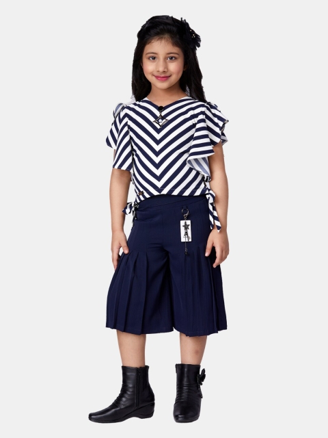 

Peppermint Girls White & Navy Blue Striped Top with Culottes