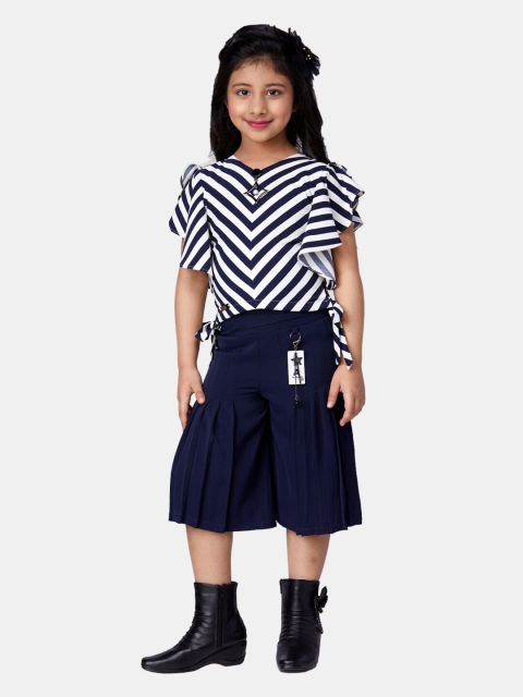 

Peppermint Girls Navy Blue & White Striped Top with Capris