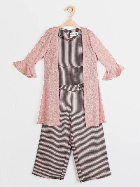 

Peppermint Girls Grey & Peach-Coloured Striped Top with Palazzos
