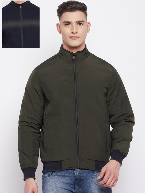 

Okane Men Olive Green Reversible Bomber with Embroidered Jacket