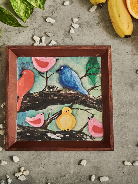 

A Tiny Mistake Rose & Brown Birds On Branch Small Square Serving Tray