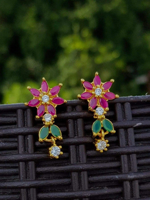 

GRIIHAM Gold-Plated & Red Contemporary Studs Earrings