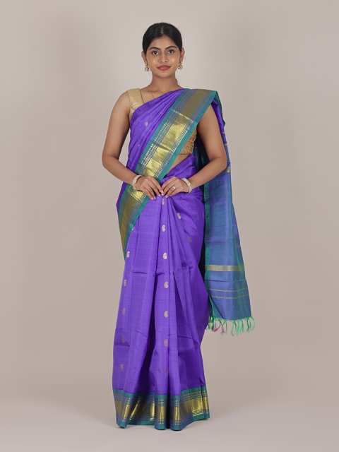 

Pothys Blue & Gold-Toned Woven Design Zari Pure Silk Saree