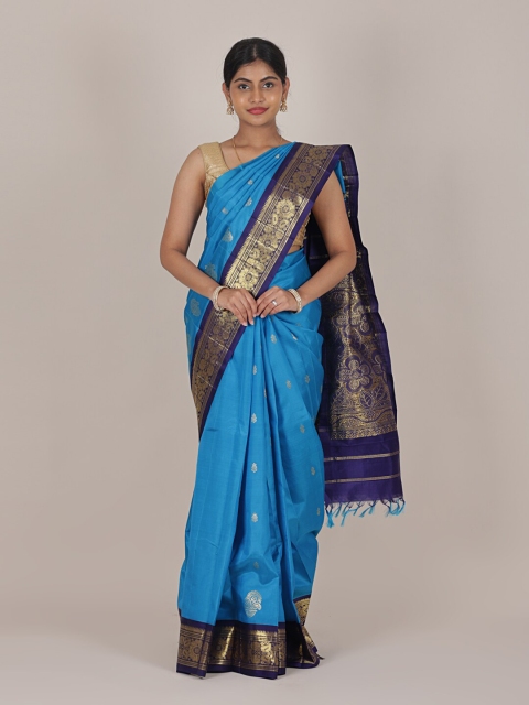 

Pothys Blue & Golden Ethnic Motifs Zari Pure Silk Kanjeevaram Saree
