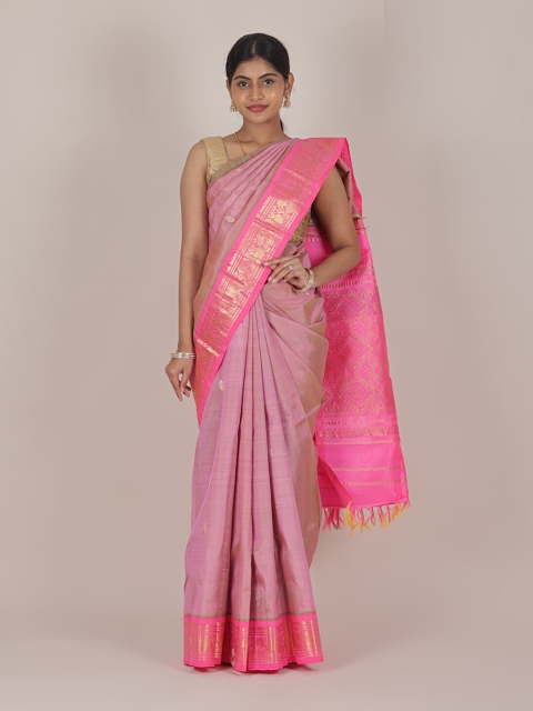

Pothys Pink & Gold-Toned Woven Design Kanchipuram Pure Silk Saree