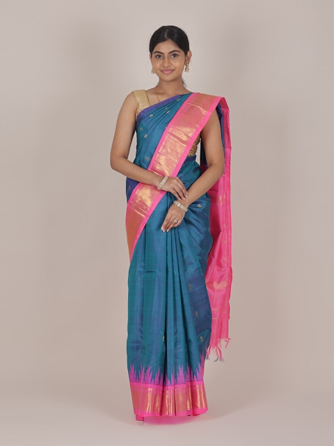 

Pothys Blue & Gold-Toned Woven Design Pure Silk Kanjeevaram Saree
