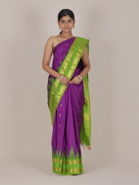 

Pothys Violet & Green Ethnic Motifs Zari Pure Kanchipuram Silk Saree