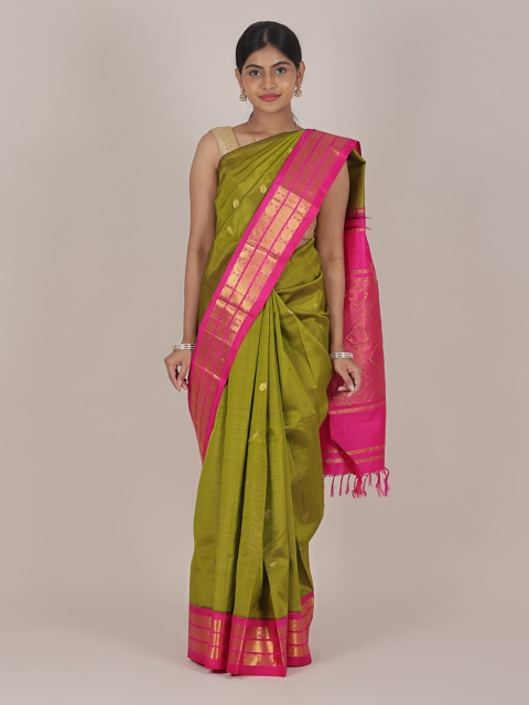 

Pothys Green & Pink Woven Design Zari Pure Silk Kanjeevaram Saree