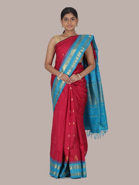 

Pothys Maroon & Blue Woven Design Zari Pure Silk Saree