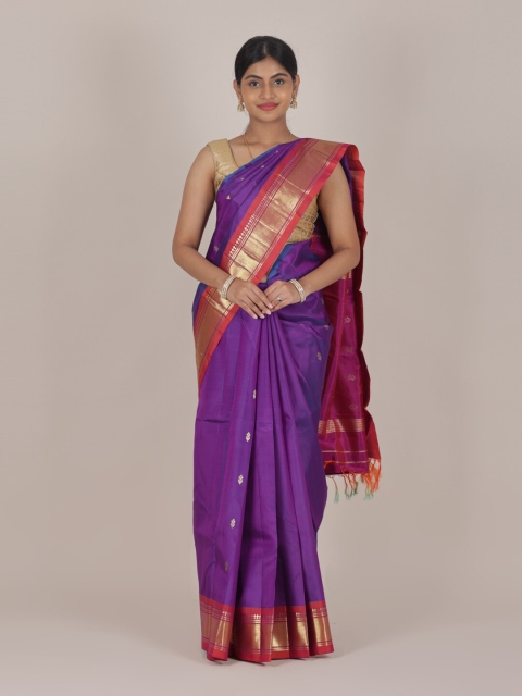 

Pothys Violet & Magenta Ethnic Motifs Zari Pure Silk Kanjeevaram Saree
