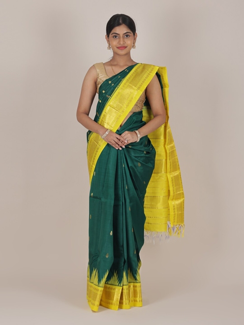 

Pothys Green & Gold-Toned Woven Design Pure Silk Kanjeevaram Saree