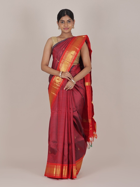 

Pothys Maroon & Golden Ethnic Motifs Zari Pure Silk Saree