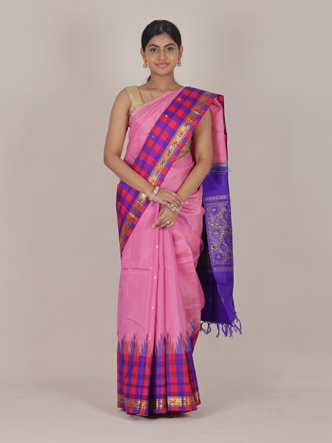

Pothys Pink & Blue Ethnic Motifs Zari Pure Kanchipuram Silk Saree