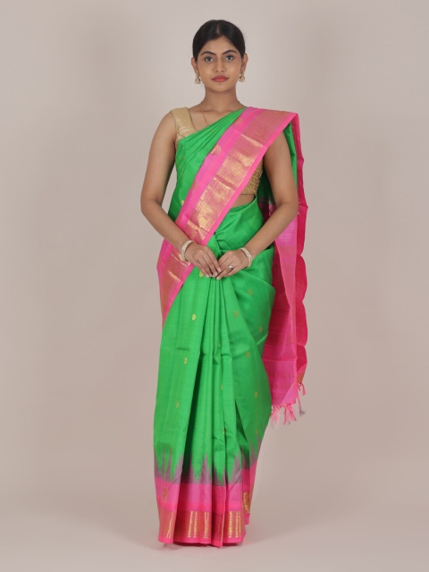 

Pothys Green & Gold-Toned Woven Design Zari Pure Silk Kanjeevaram Saree
