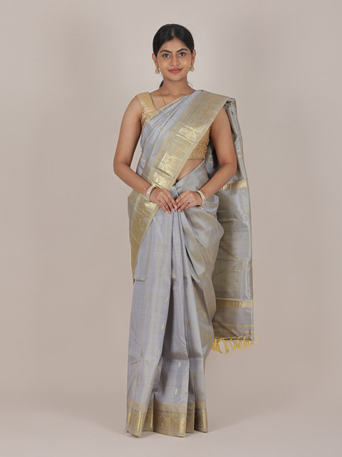 

Pothys Grey & Gold-Toned Woven Design Zari Pure Silk Saree