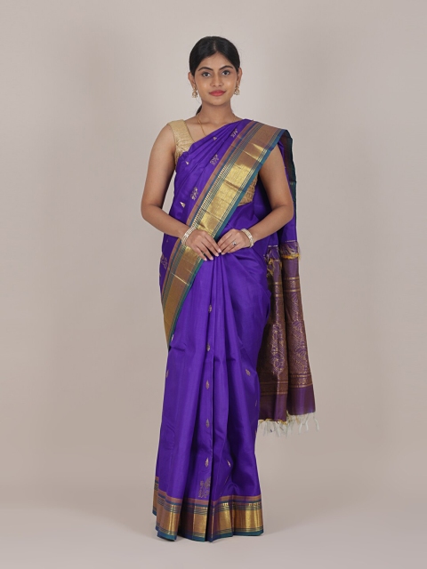 

Pothys Blue & Gold-Toned Woven Design Zari Pure Silk Saree