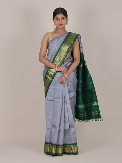 

Pothys Grey & Green Pure Silk Kanjeevaram Saree