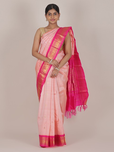 

Pothys Pink & Gold-Toned Woven Design Zari Pure Silk Saree