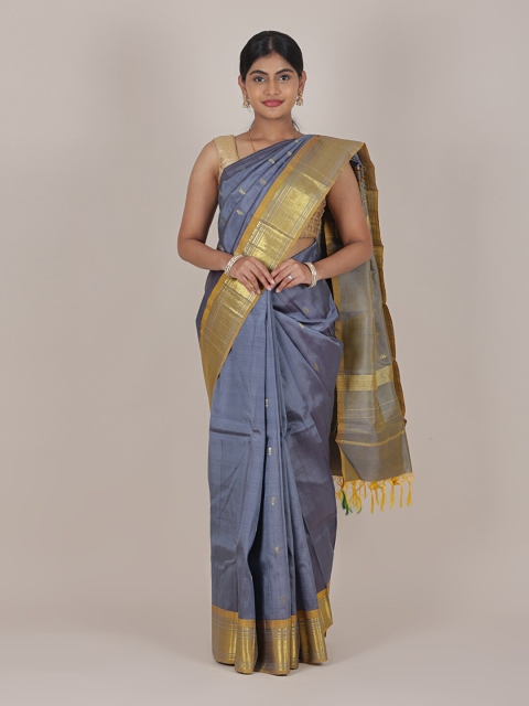 

Pothys Grey & Gold-Toned Woven Design Zari Pure Silk Saree