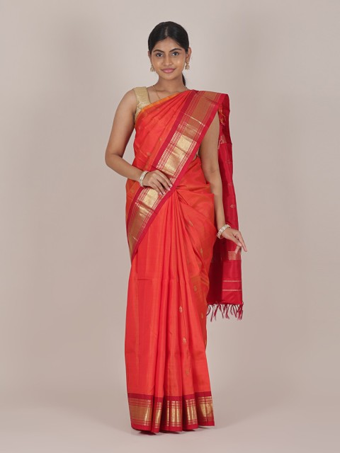

Pothys Orange & Gold-Toned Ethnic Motifs Zari Pure Silk Saree
